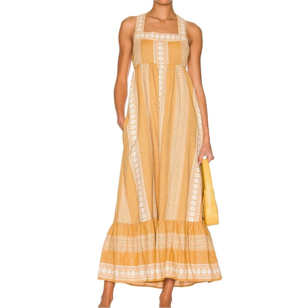 SAYLOR Keilah Maxi Midi Pinafore Apron Prairie Criss Cross Dress Size Med NWT